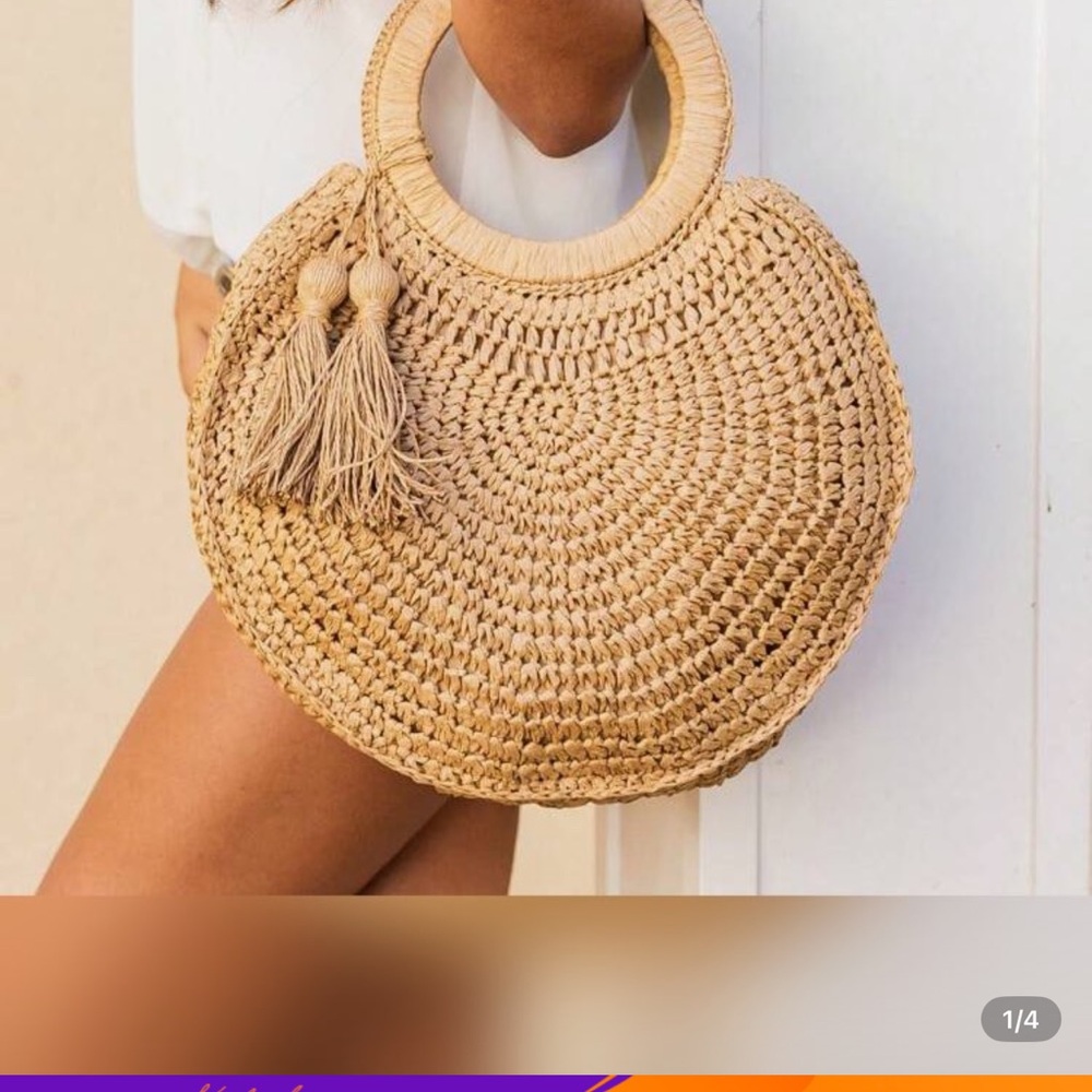 SHEIN Tan Round Woven Tote